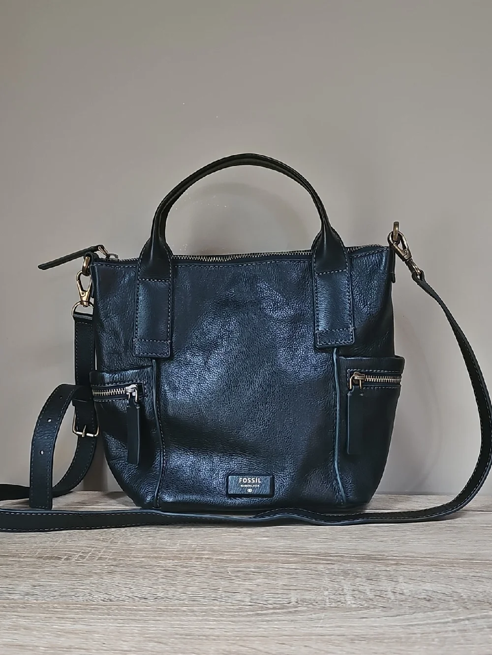 Fossil Emerson Black Leather Satchel with Detachable Strap